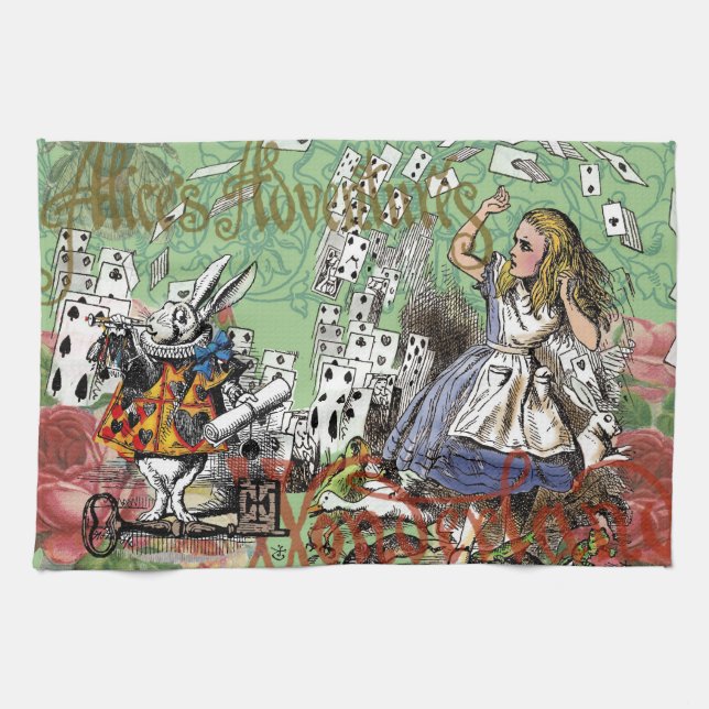 alice cards wonderland hatter rabbit  kitchen towel (Horizontal)