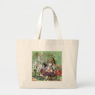 alice cards wonderland hatter rabbit large tote bag