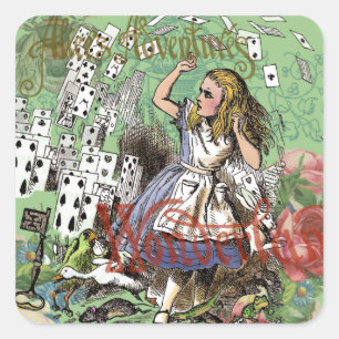 alice cards wonderland hatter rabbit  square sticker