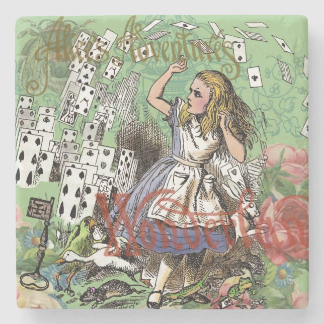 alice cards wonderland hatter rabbit  stone coaster (Front)