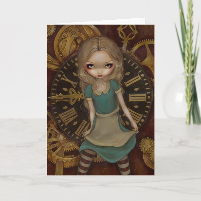 "Alice carte de voeux dans rouages" (Devant)
