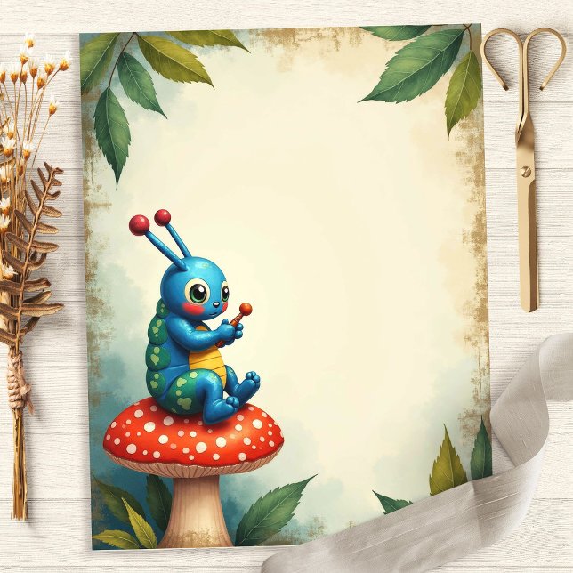 Alice Caterpillar Scène de champignons Papier à pa (Créateur téléchargé)