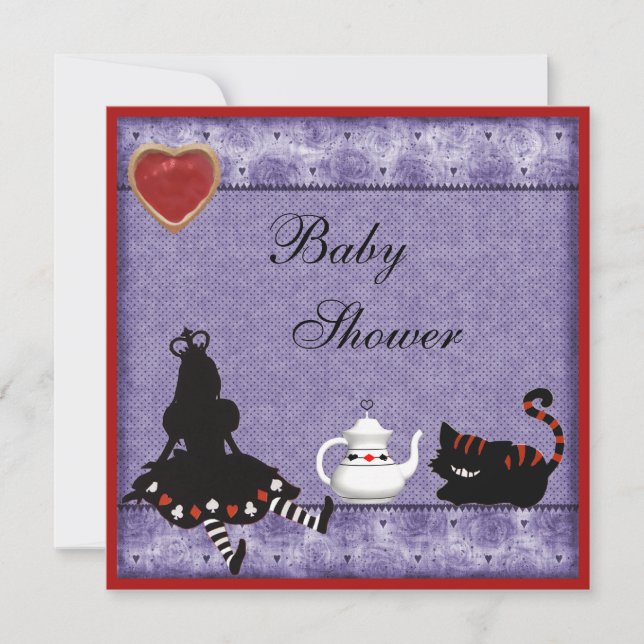 Alice & Cheshire Cat Baby Shower Tea Party Invites (Front)