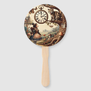 Alice & Cheshire Cat: Whimsical Wonderland Fantasy Hand Fan