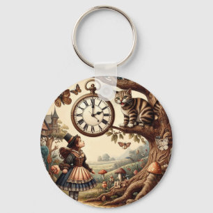 Alice & Cheshire Cat: Whimsical Wonderland Fantasy Keychain
