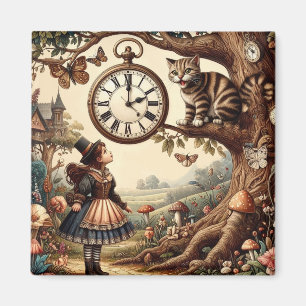Alice & Cheshire Cat: Whimsical Wonderland Fantasy Magnet