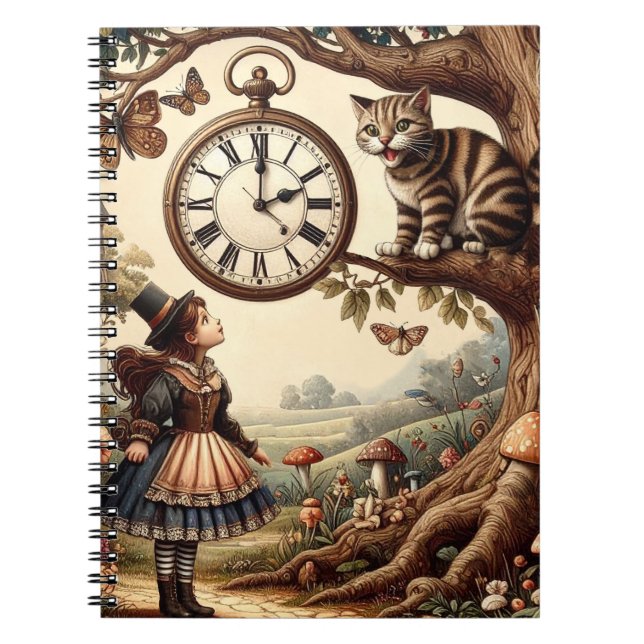 Alice & Cheshire Cat: Whimsical Wonderland Fantasy Notebook (Front)