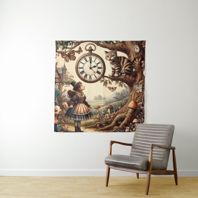 Alice & Cheshire Cat: Whimsical Wonderland Fantasy Tapestry (In Situ)