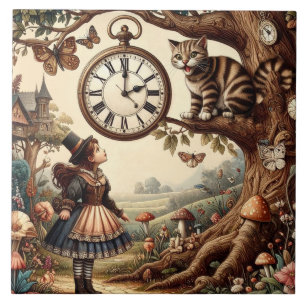 Alice & Cheshire Cat: Whimsical Wonderland Fantasy Tile