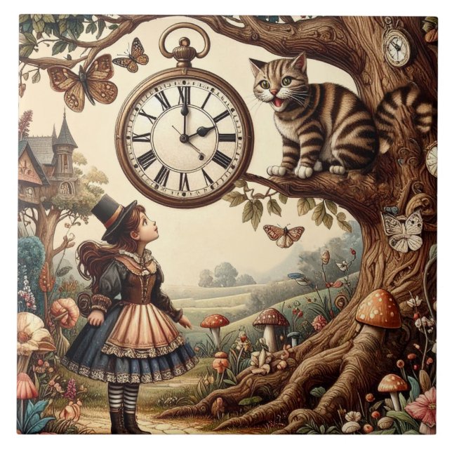 Alice & Cheshire Cat: Whimsical Wonderland Fantasy Tile (Front)