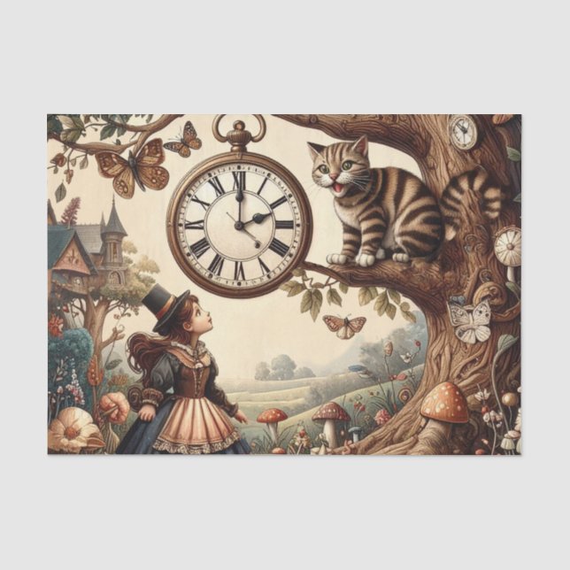 Alice & Cheshire Cat: Whimsical Wonderland Fantasy Tissue Paper (Front)