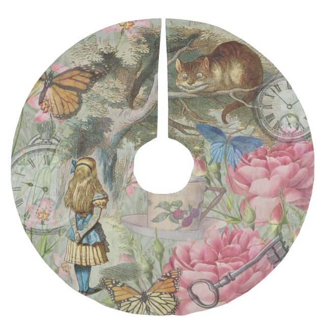 Alice Cheshire Cat Wonderland Tree Garden Brushed Polyester Tree Skirt (Front)