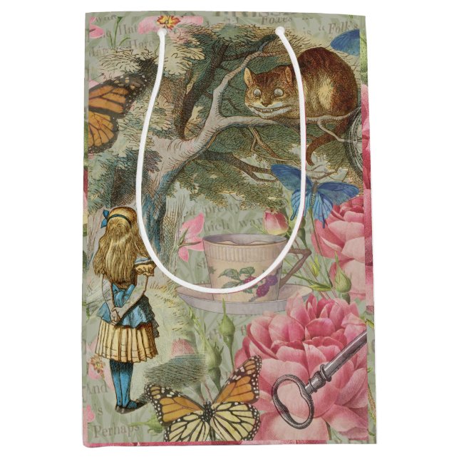 Alice Cheshire Cat Wonderland Tree Garden Medium Gift Bag (Front)