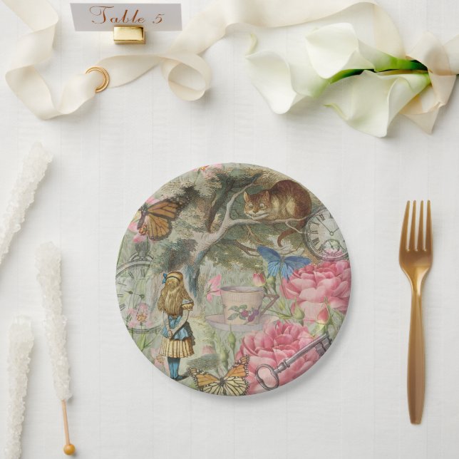 Alice Cheshire Cat Wonderland Tree Garden Paper Plate (Wedding)