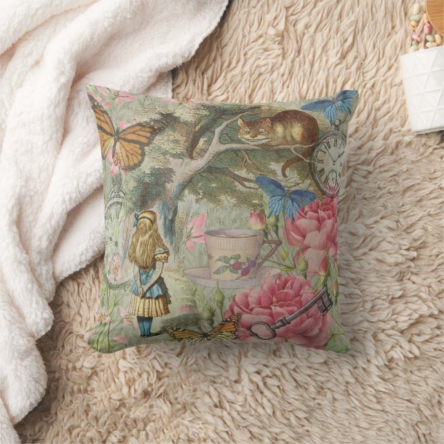 Alice Cheshire Cat Wonderland Tree Garden Throw Pillow (Blanket)