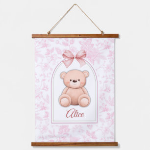 Alice   Custom Pink Teddy Bear Nursery Design  Hanging Tapestry