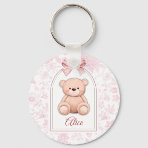 Alice   Custom Pink Teddy Bear Nursery Design  Keychain