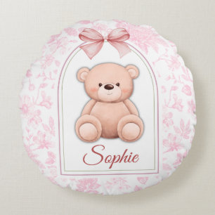 Alice Custom Pink Teddy Bear Nursery Design Round Pillow