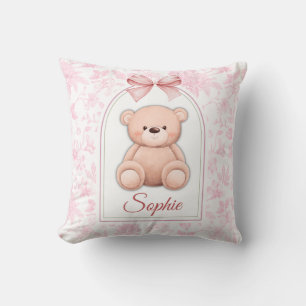 Alice Custom Pink Teddy Bear Nursery Design Throw Pillow