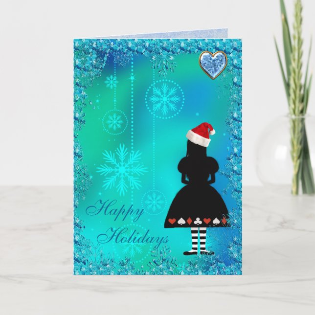 Alice dans la carte de Noël bleue de paillettes du (Devant)