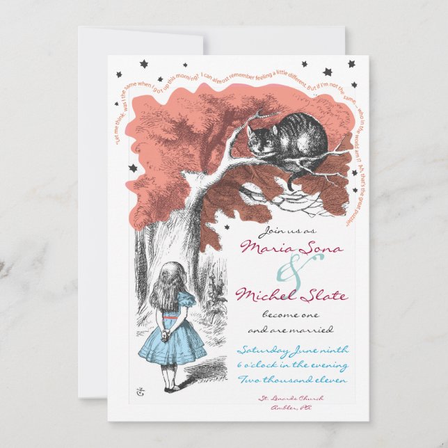 Alice dans le faire-part de mariage du pays des (Devant)