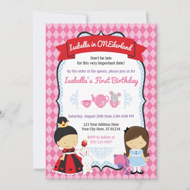 Alice dans ONEderland Invitation d'anniversaire (Devant)
