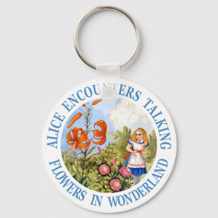 Alice Encounters Talking Flowers in Wonderland Keychain