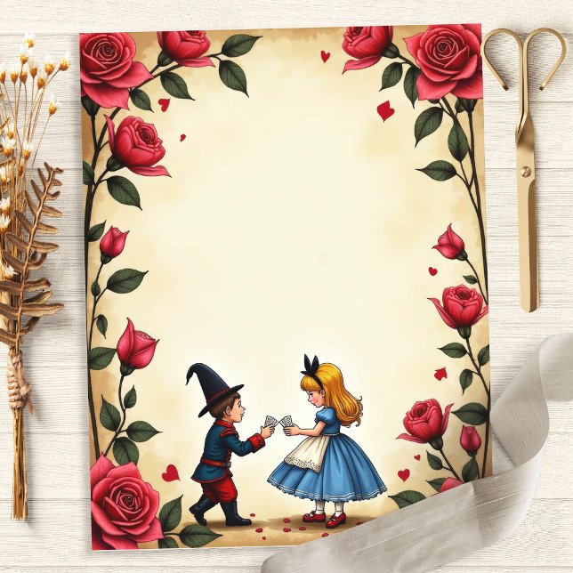 Alice et Cartes Roses Bordure papier de la frontiè (Créateur téléchargé)