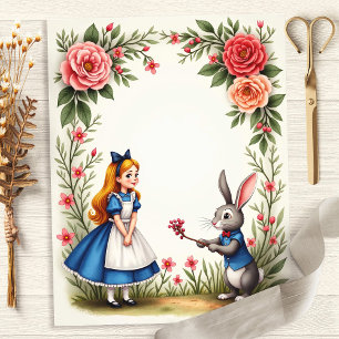 Alice et lapin - Papier à rebut floral