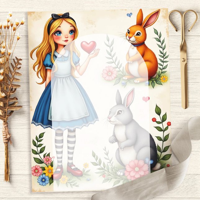 Alice et lapins Floral Hearts Papier à scandale (Créateur téléchargé)