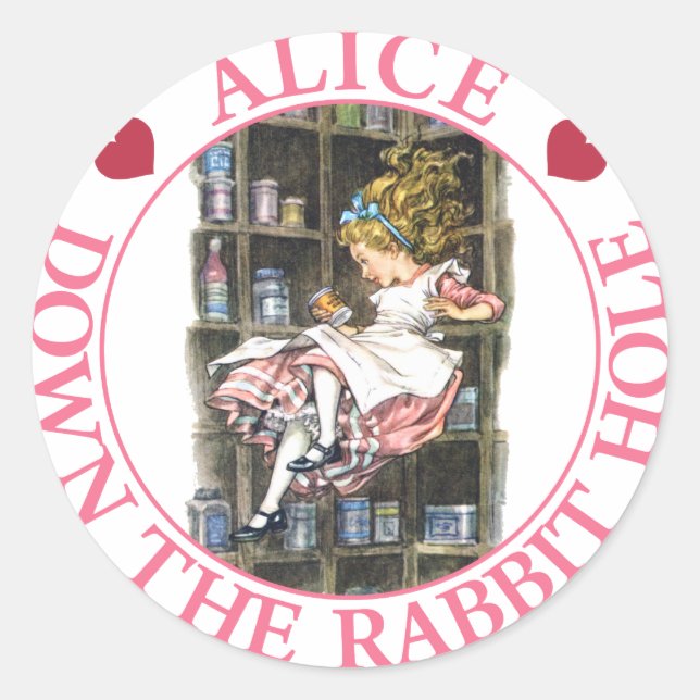 Alice falls down the rabbit hole classic round sticker (Front)