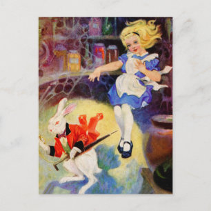 ALICE FALLS DOWN THE RABBIT HOLE POSTCARD