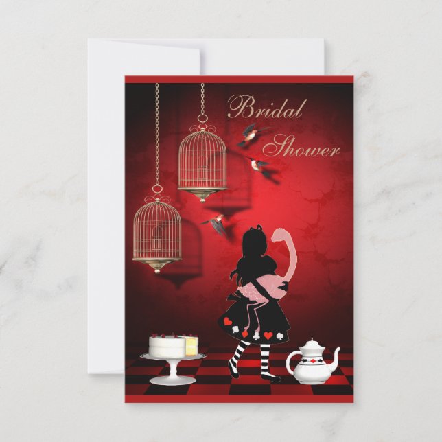 Alice & Flamingo Birds & Cages Bridal Shower Invitation (Front)
