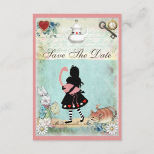 Alice, Flamingo & Cat Save the Date Wedding Invitation