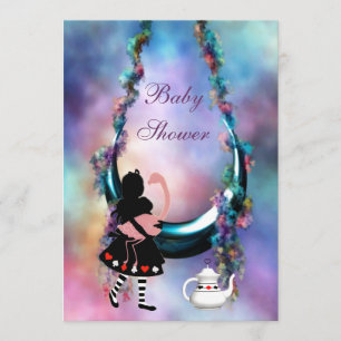 Alice & Flamingo Hanging Moon Baby Shower Invitation