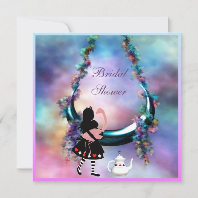 Alice & Flamingo Hanging Moon  Bridal Shower Invitation (Front)