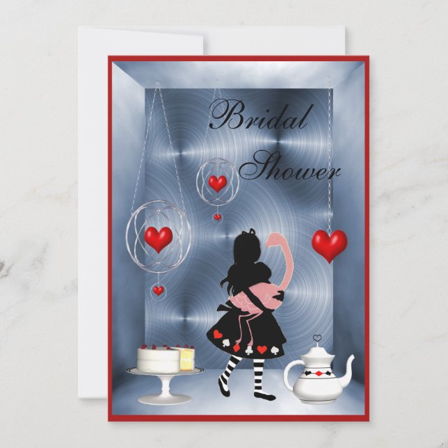 Alice & Flamingo Hearts Bridal Shower Tea Party Invitation (Front)