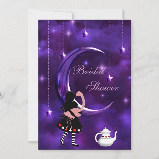 Alice & Flamingo Purple Moon Bridal Shower Invitation (Front)
