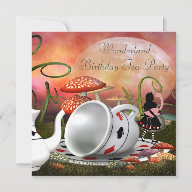 Alice & Flamingo Wonderland Birthday Party Invitation (Front)