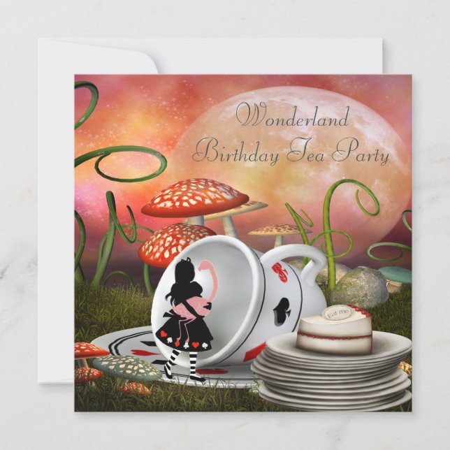 Alice & Flamingo Wonderland Birthday Party Invitation (Front)