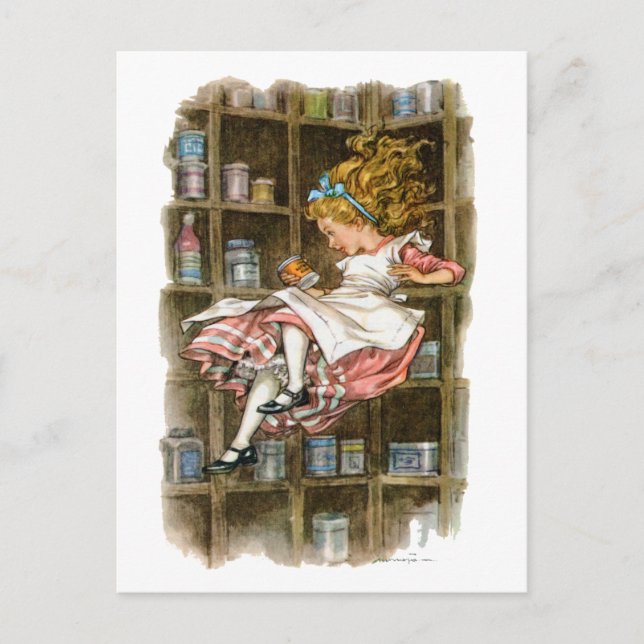 Alice floats down the rabbit hole postcard (Front)