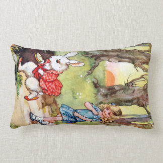 Alice Follows the White Rabbit to Wonderland Lumbar Pillow