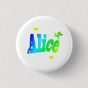 Alice, Girls Name Logo With Hearts, 1 Inch Round Button