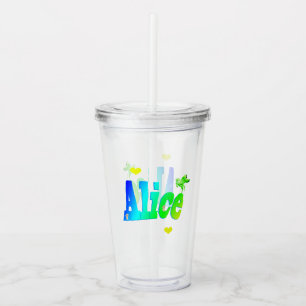 Alice, Girls Name Logo With Hearts,  Acrylic Tumbler
