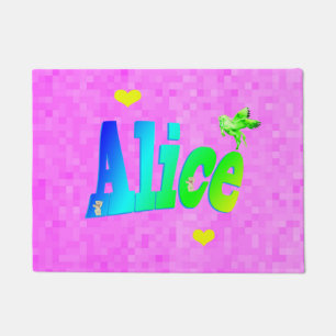 Alice, Girls Name Logo With Hearts, Doormat