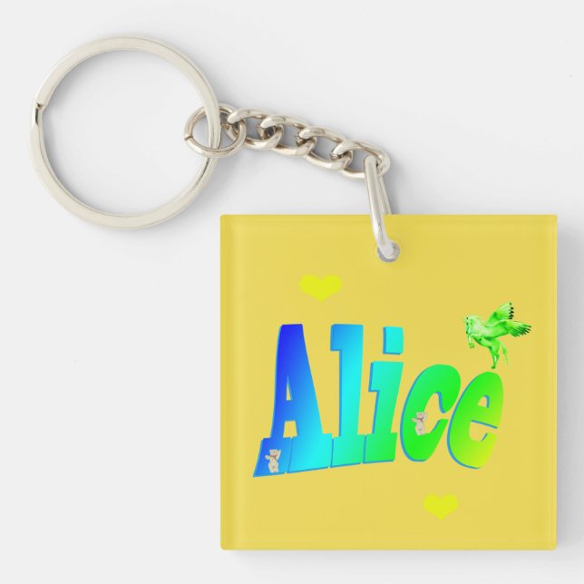 Alice, Girls Name Logo With Hearts, Keychain (Front)