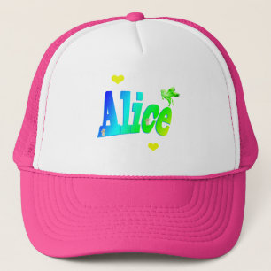 Alice, Girls Name Logo With Hearts, Trucker Hat