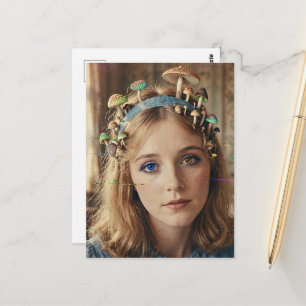 Alice Glitch Mushrooms on Head Postcard