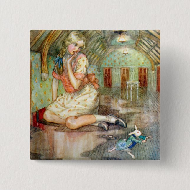 Alice Grows Too Big for the House in Wonderland 2 Inch Square Button (Front)