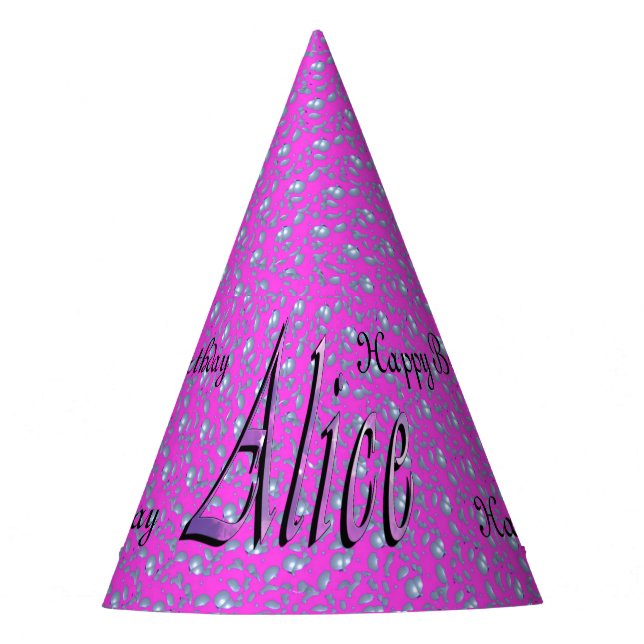 Alice, Happy Birthday, Pink Paper Party Hat. Party Hat (Front)